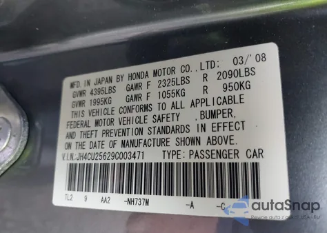 2009 Acura Tsx from USA, damaged, VIN JH4CU25629C003471